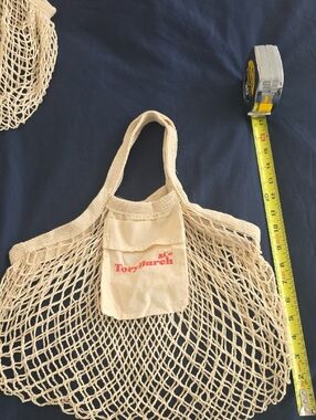 Tory Burch Natural Beige Mesh Tote with Logo Pocket